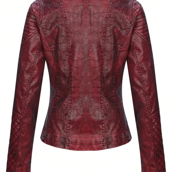 Women's Burgundy Faux Leather Jacket - Picture 2 of 4